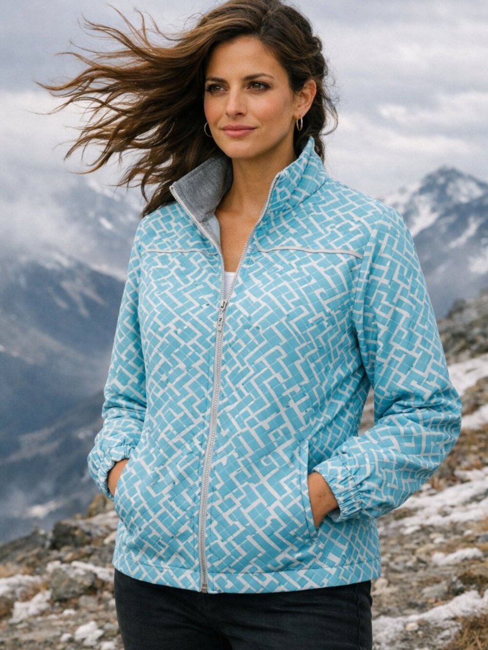 Silver Threads Windbreaker Jacket Vintage 70s Lightweight Zippered Turquoise L